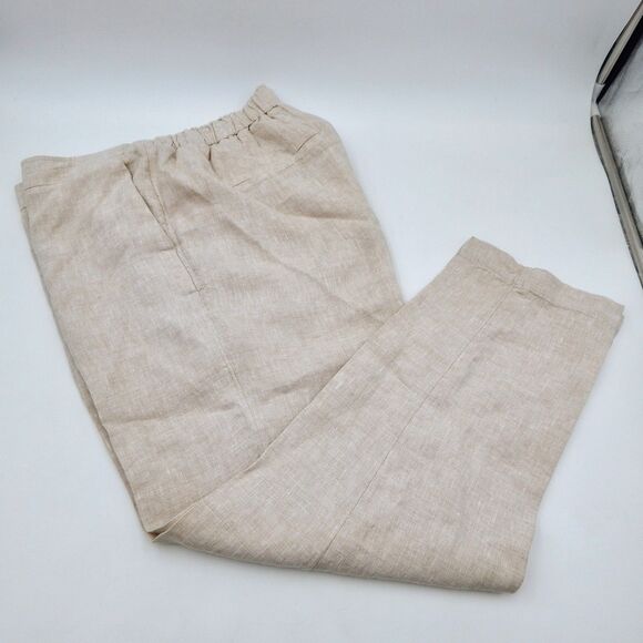 Chicos Beige 100% Linen PullOn Cropped Ankle Pant Size 2R/12R Drawstring Pockets - Picture 1 of 10
